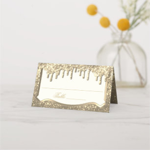 Gold Glitter with Golden Drip Place Card