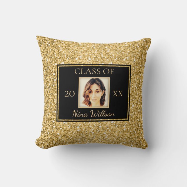 Gold Glitter With Photo Throw Pillow (Front)