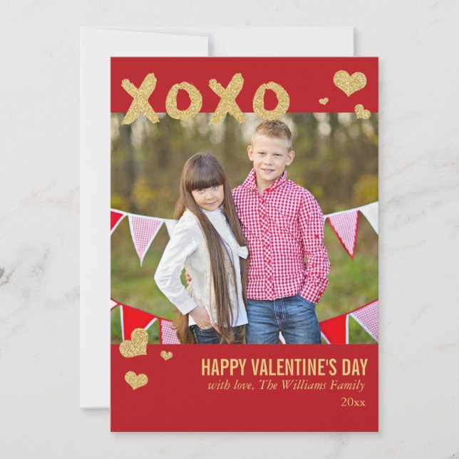 Gold Glitter XOXO Valentine's Day Cards (Front)
