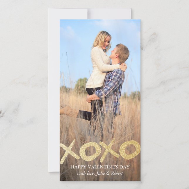 Gold Glitter XOXO Valentine's Day Photo Cards (Front)