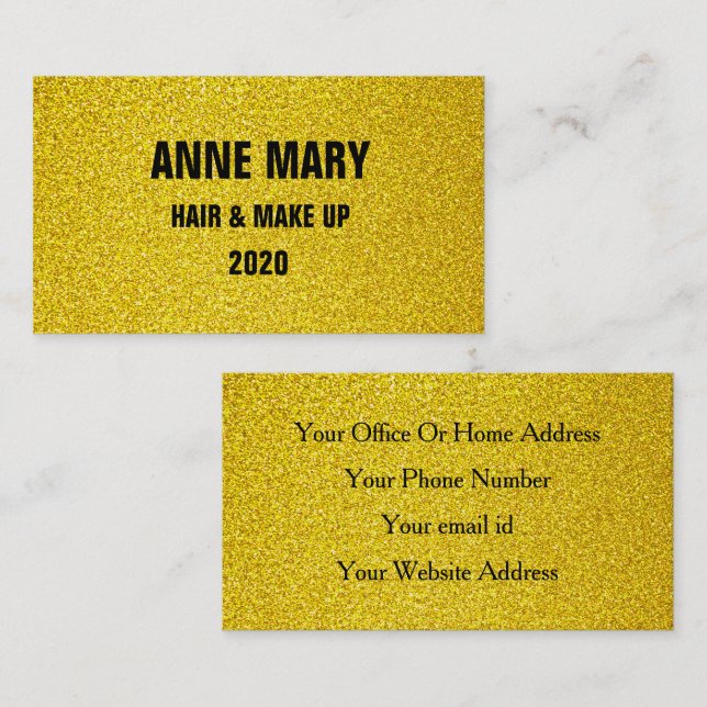 Gold Glitter Yellow Black Hair & Make Up Modern Business Card (Front/Back)