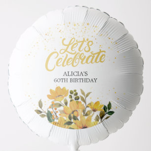 Gold Glitter Yellow Floral Birthday Balloon