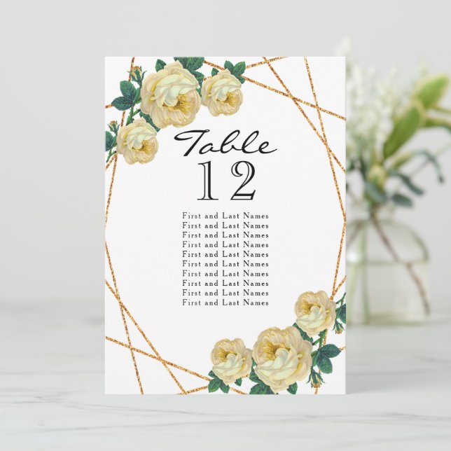 Gold Glitter Yellow Floral Geo Table No Seating Announcement (Standing Front)