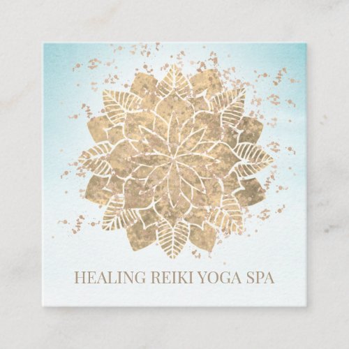  Gold Glitter Yoga Spiritual Mandala Reiki Aqua Square Business Card