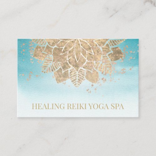  Gold Glitter Yoga Spiritual Reiki Mandala Teal Business Card