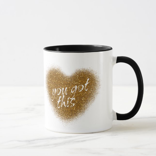 Gold Glitter YOU GOT THIS Glamour Heart Coffee Mug (Right)