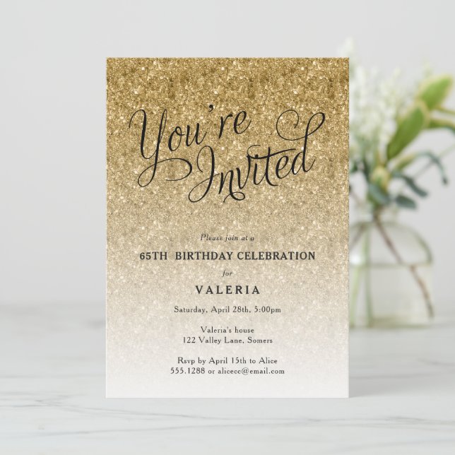 Gold Glitter You're Invited Party Invitation (Standing Front)
