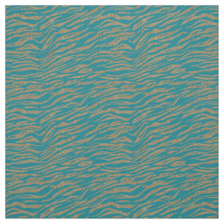 Gold Glitter Zebra on Turquoise Fabric
