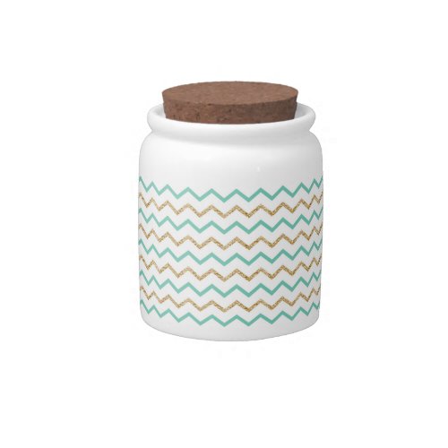 Gold Glitter Zigzag Mint Green Color Pattern Candy Jar