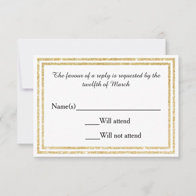 Gold Glittered Trim - RSVP Card (Front)