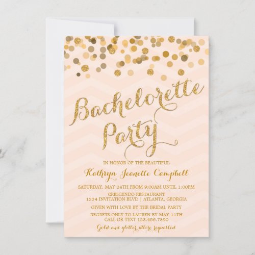 Gold Glittering Confetti Bachelorette Party Invite
