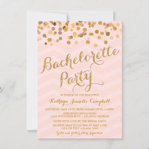 Gold Glittering Confetti Bachelorette Party Invite 4.5" X 6.25" Invitation ...