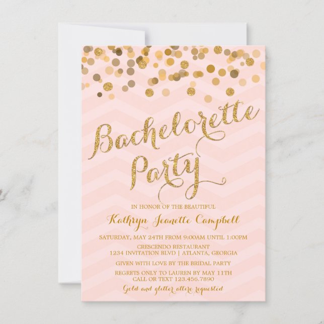 Gold Glittering Confetti Bachelorette Party Invite (Front)
