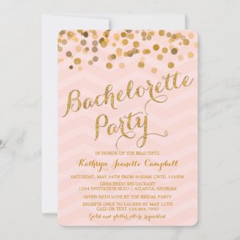 Gold Glittering Confetti Bachelorette Party Invite by InvitationBlvd at Zazzle