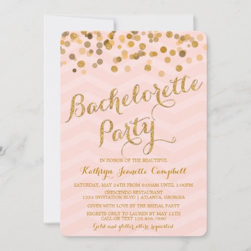 Gold Glittering Confetti Bachelorette Party Invite