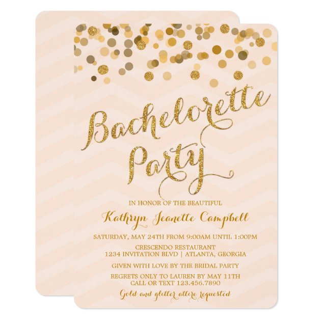 Gold Glittering Confetti Bachelorette Party Invite