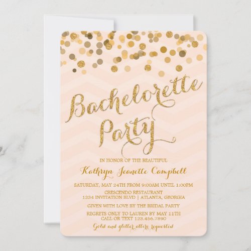 Gold Glittering Confetti Bachelorette Party Invite