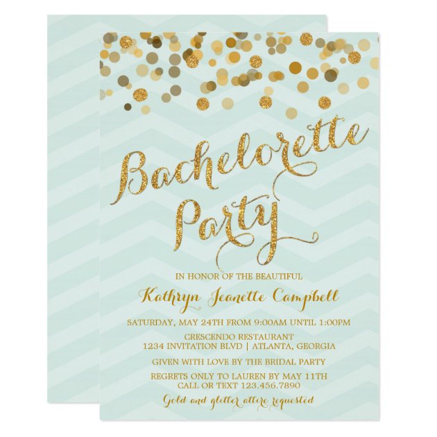 Gold Glittering Confetti Bachelorette Party Invite