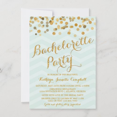 Gold Glittering Confetti Bachelorette Party Invite