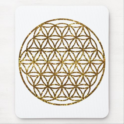 Gold glittering sparkle flower of life mouse pad