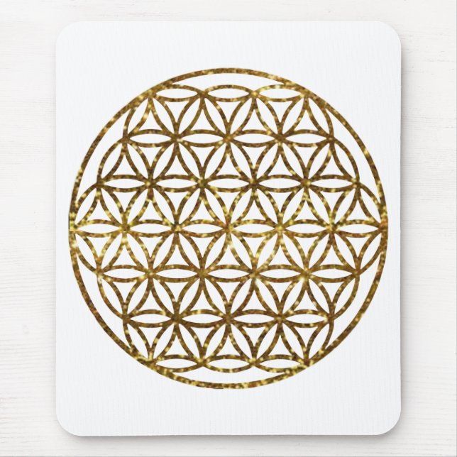 Gold glittering sparkle flower of life mouse pad (Front)
