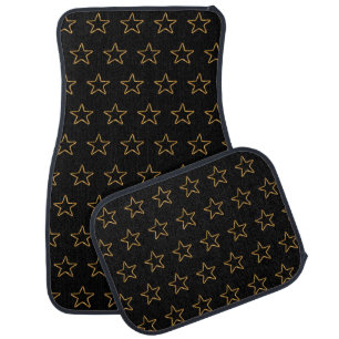 Gold Glittering Star Pattern on Black Car Floor Mat