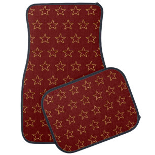 Gold Glittering Star Pattern on Red Car Floor Mat