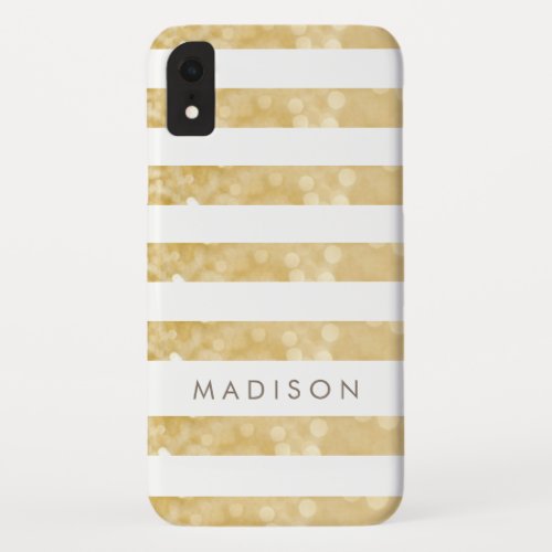 Gold Glittering Stripes Personalized iPhone Case_M iPhone XR Case