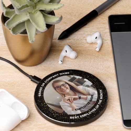 Gold Glitters Black Back Woman Employee Staff Wireless Charger