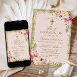 Gold Glitters Blush Pink Floral First Communion Invitation<br><div class="desc">This Gold Glitters Blush Pink Floral First Communion Invitation is the perfect way to invite your loved ones to this special occasion. With a beautiful blush pink floral design and sparkling gold glitters, this invitation is sure to catch the eye and set the tone for a celebration that's as beautiful...</div>