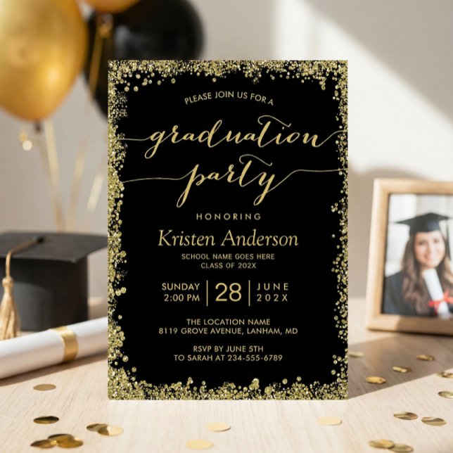Gold Glitters Border Typography Graduation Party Invitation (Creator Uploaded)
