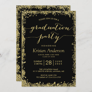 Gold Glitters Border Typography Graduation Party Invitation