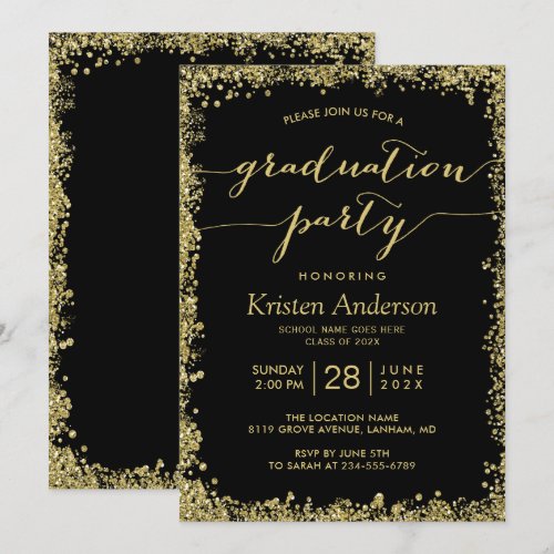 Gold Glitters Border Typography Graduation Party Card