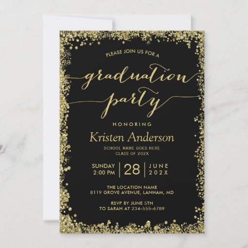 Gold Glitters Border Typography Graduation Party Invitation | Zazzle