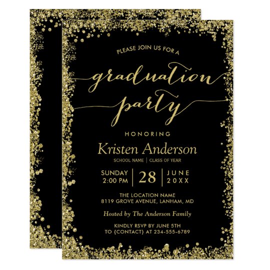 Gold Glitters Border Typography Graduation Party Invitation | Zazzle.com