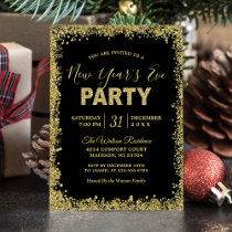 Gold Glitters Border Typography New Year's Party Invitation