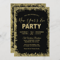 Gold Glitters Border Typography New Year's Party Invitation