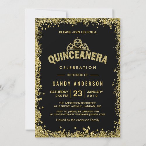 Gold Glitters Crown Quinceanera 15th Birthday Card