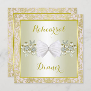 Gold Glitters, Diamond Gem & Bow Rehearsal Dinner Invitation