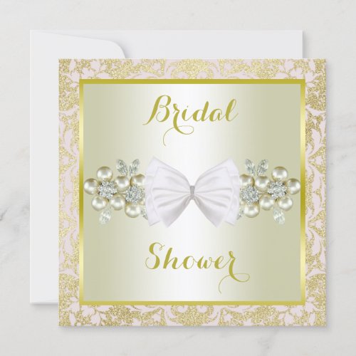 Gold Glitters Diamond Gems  Bow Bridal Shower Invitation