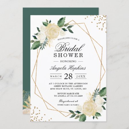 Gold Glitters Greenery Floral Bridal Shower Brunch Invitation