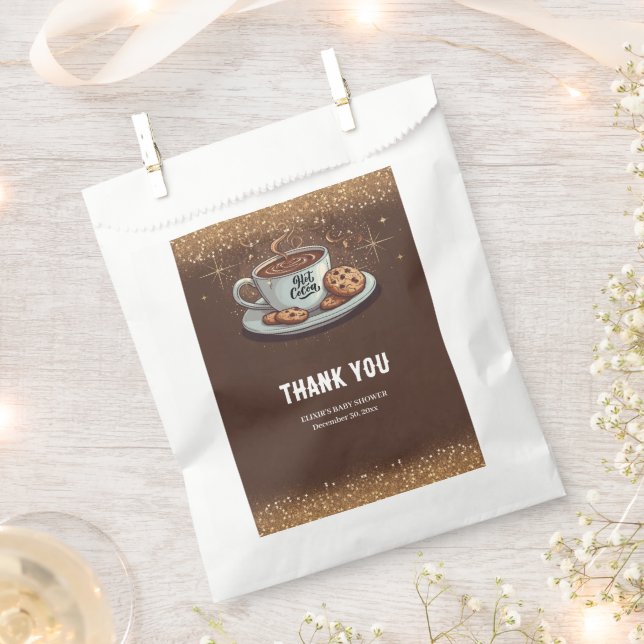 Gold Glitters Hot Chocolate Winter Baby Shower Favor Bag (Clipped)