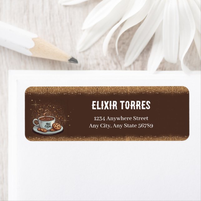 Gold Glitters Hot Chocolate Winter Baby Shower Label (Insitu)
