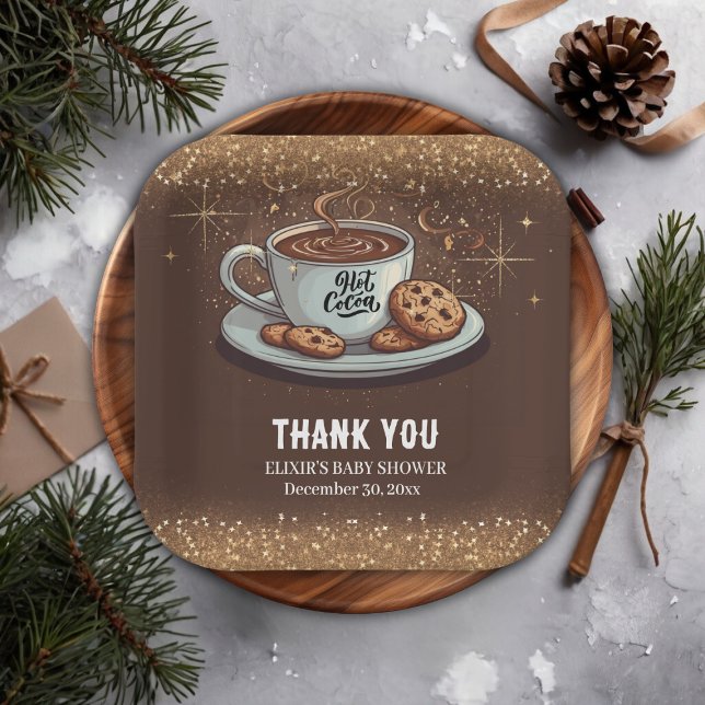 Gold Glitters Hot Chocolate Winter Baby Shower Paper Plates (Creator Uploaded)