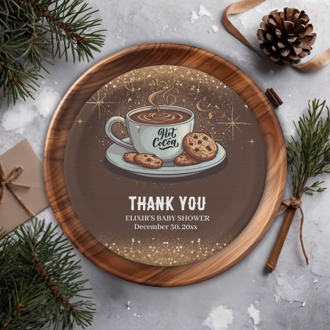 Gold Glitters Hot Chocolate Winter Baby Shower Paper Plates (Creator Uploaded)