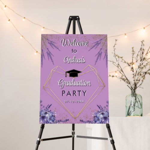 Gold Glitters  Lavender Floral Welcome Grad Party Foam Board