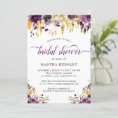 Gold Glitters Plum Purple Floral Bridal Shower Invitation (Standing Front)