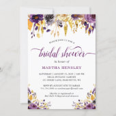 Gold Glitters Plum Purple Floral Bridal Shower Invitation (Front)