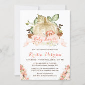 Gold Glitters Pumpkin Floral Fall Baby Shower Invitation (Front)