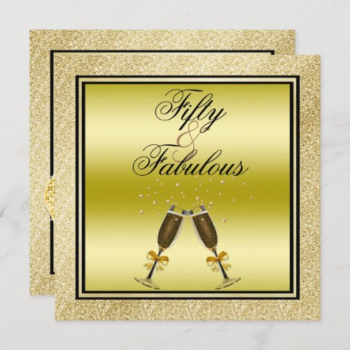 Gold Glitters Stiletto  Champagne Fabulous 50 Invitation